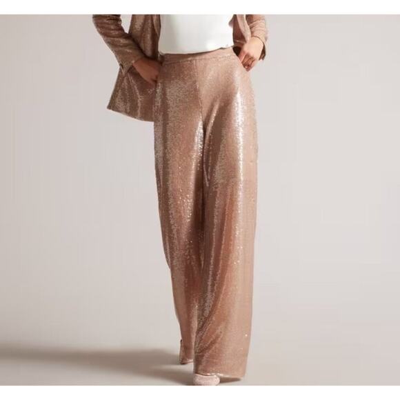 Ted Baker Pants - NWT $325 Ted Baker Milleit Wide Leg Trouser Sparkle Pale Pink Size 0